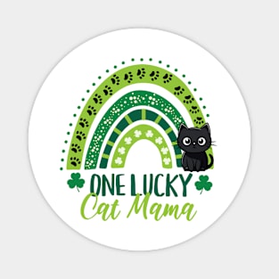 One Lucky Cat Mama Shamrock Rainbow Magnet